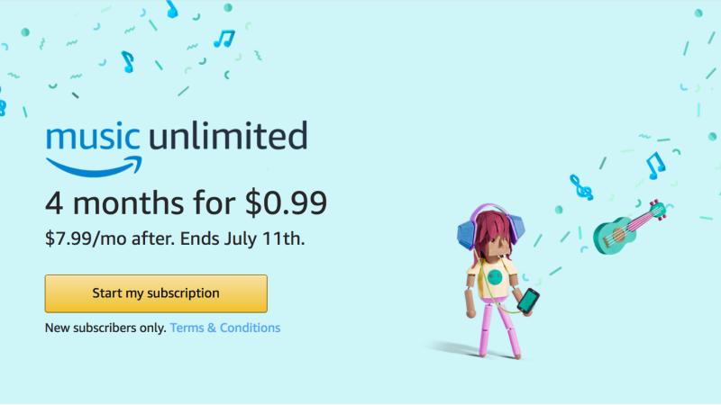 4 meses de Amazon Music Unlimited, $1 para los usuarios de Prime. Limitado a miembros nuevos.